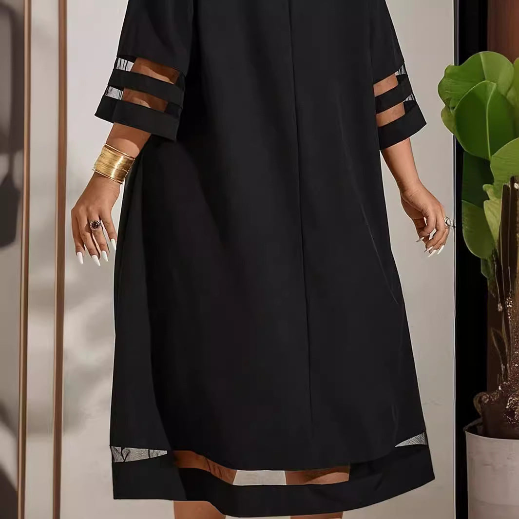 Elegant Patchwork Round Neck Dress for Women