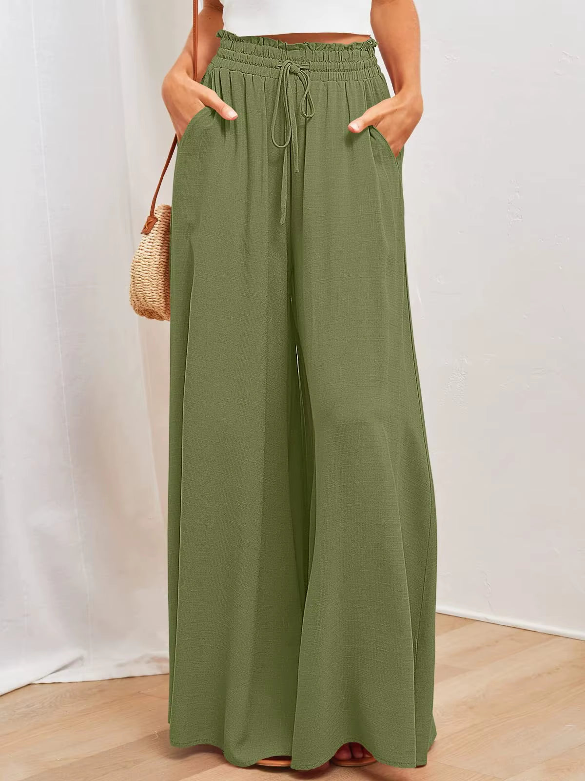 Women's Wide Leg Summer Pants with Elastic Waistband