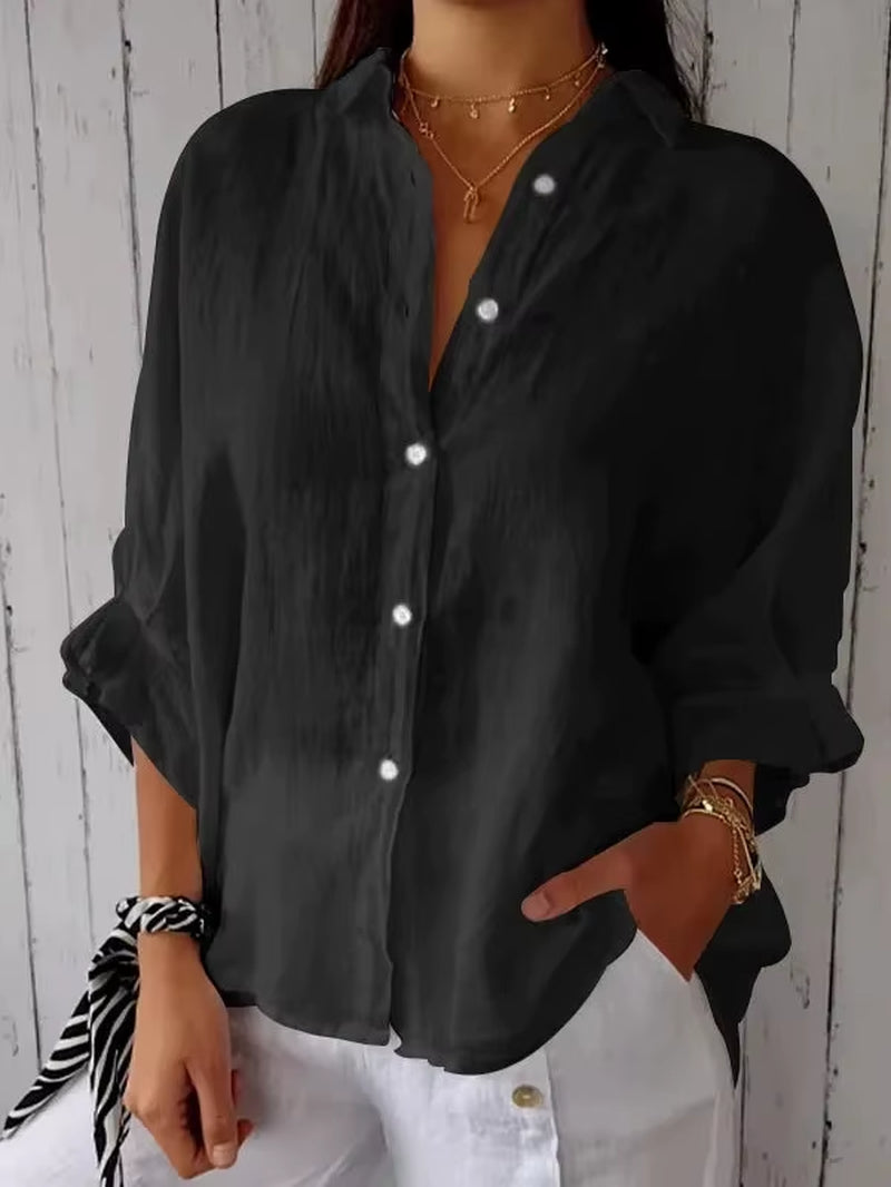 Women's Summer Cotton Linen Shirt - Casual Loose Fit Blouse for Streetwear