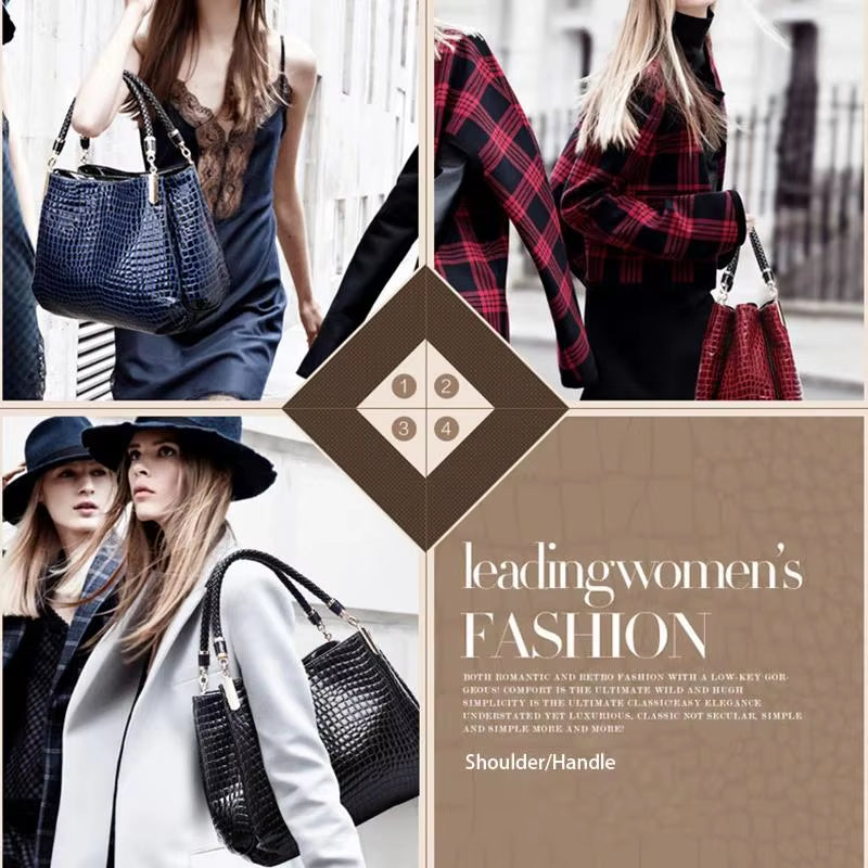 Large Capacity Crocodile Print Tote Bag for Women - Ideal for Daily Commute and Shopping