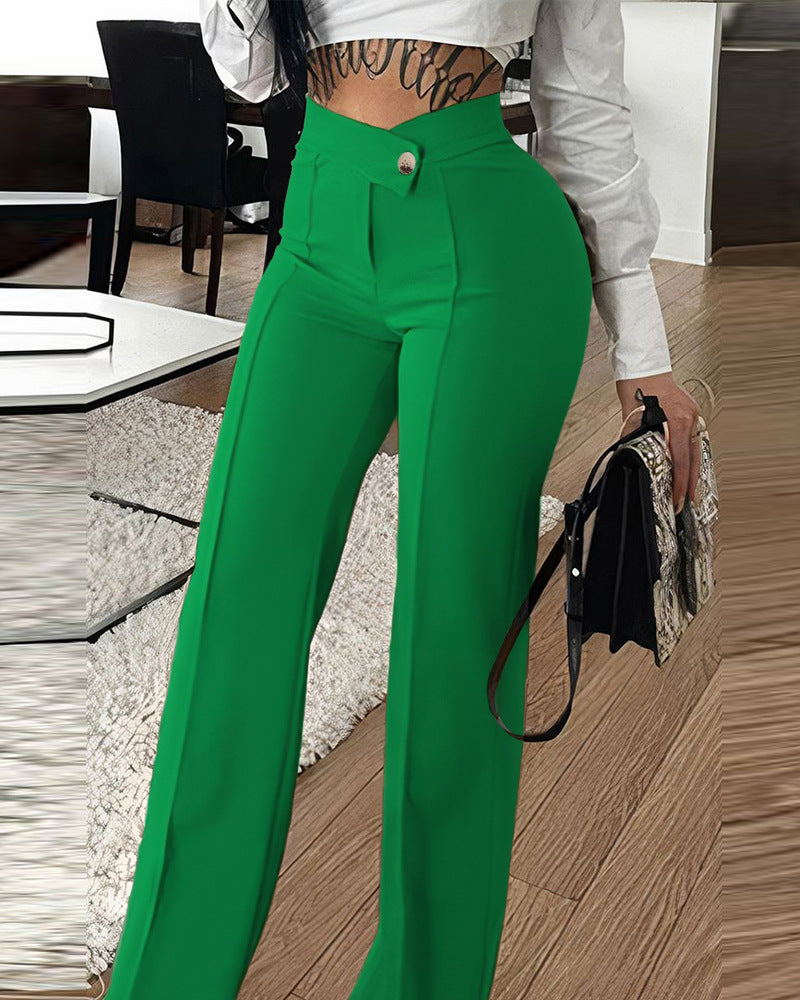 Slim Straight-Leg Trousers with Buckle Detail for Women