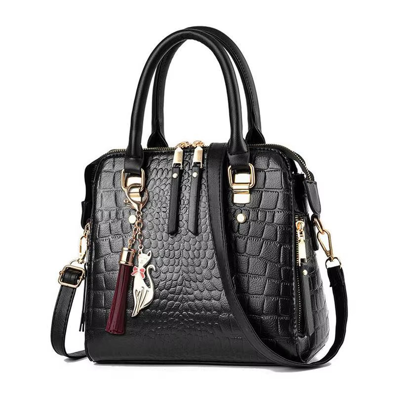 Luxury Crocodile Pattern Handbag for Women - Winter Collection PU Leather Tassel Shoulder Bag with Designer Handle