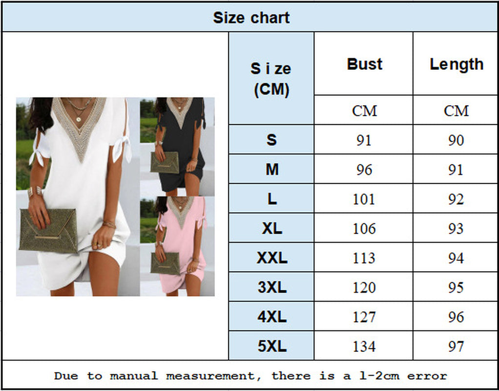 Women's Casual Fashion Lace Dress with Split Cuff and Bow Detail in Solid Color