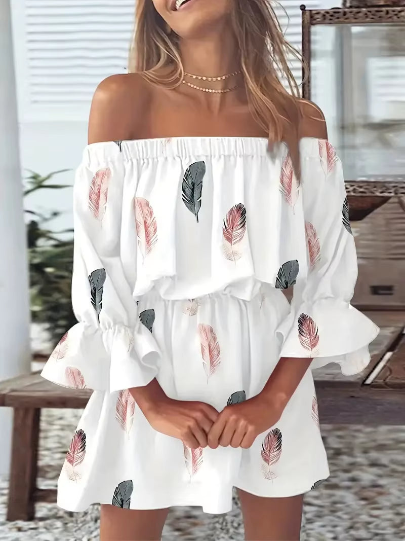 Women's Floral Off-Shoulder Blouse - Summer Boho Casual Backless Top for Holiday Wear 2023