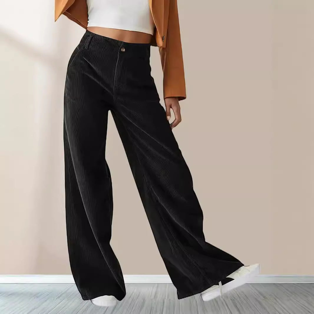 High-Waist Casual Straight Pants for Women with Slimming Design