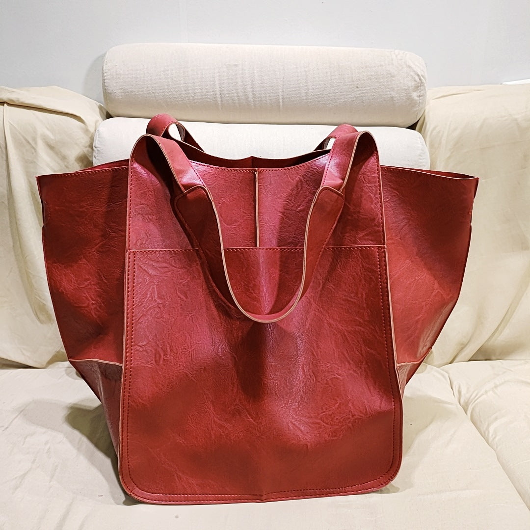 Luxury Vintage Large Capacity PU Leather Tote Bag for Women - Ideal for Beach Vacations and Everyday Use