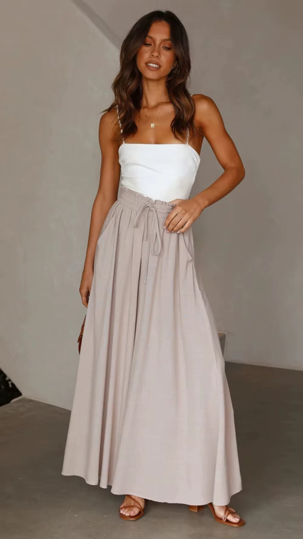 Women's Wide Leg Summer Pants with Elastic Waistband