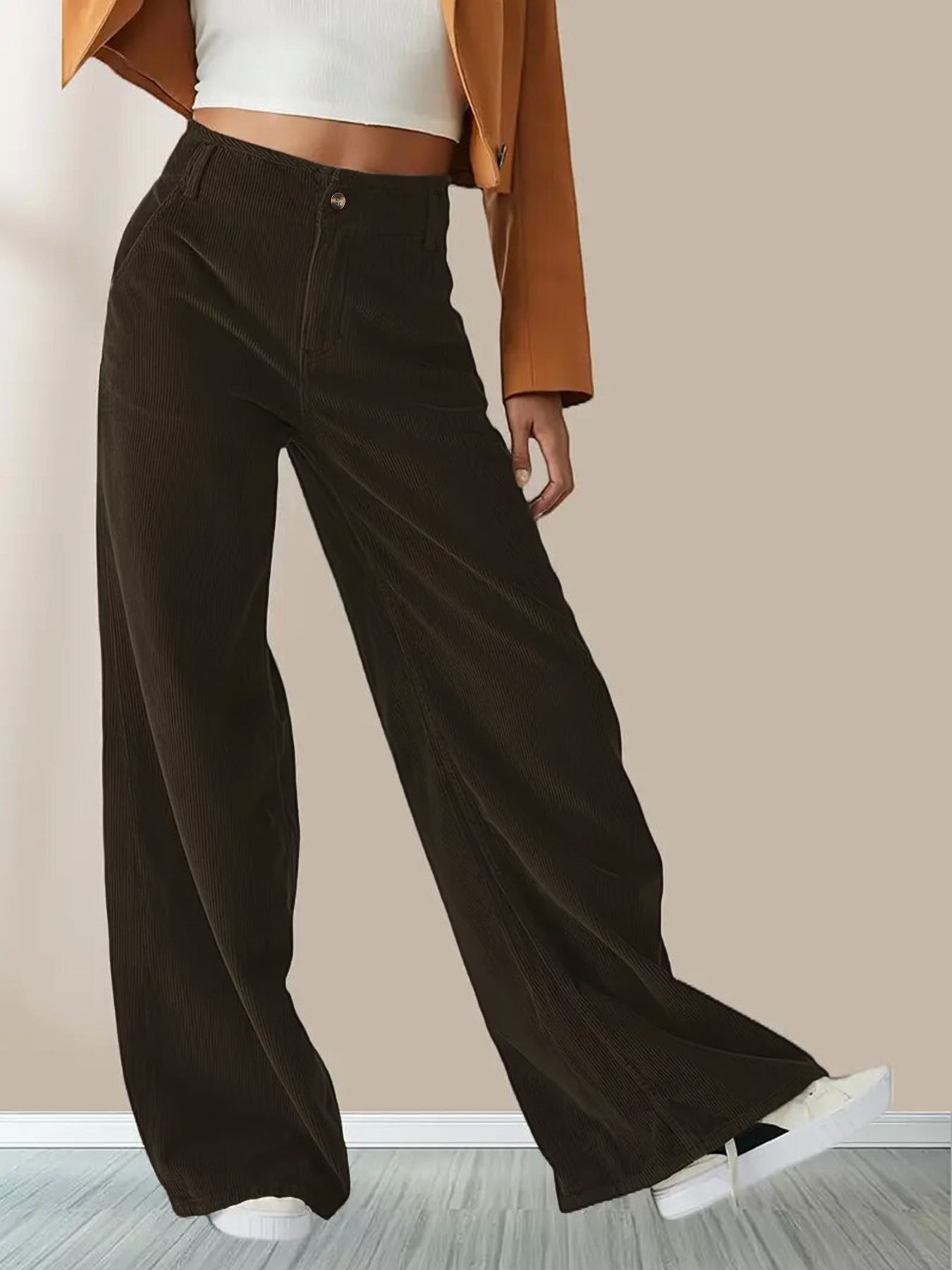 High-Waist Casual Straight Pants for Women with Slimming Design