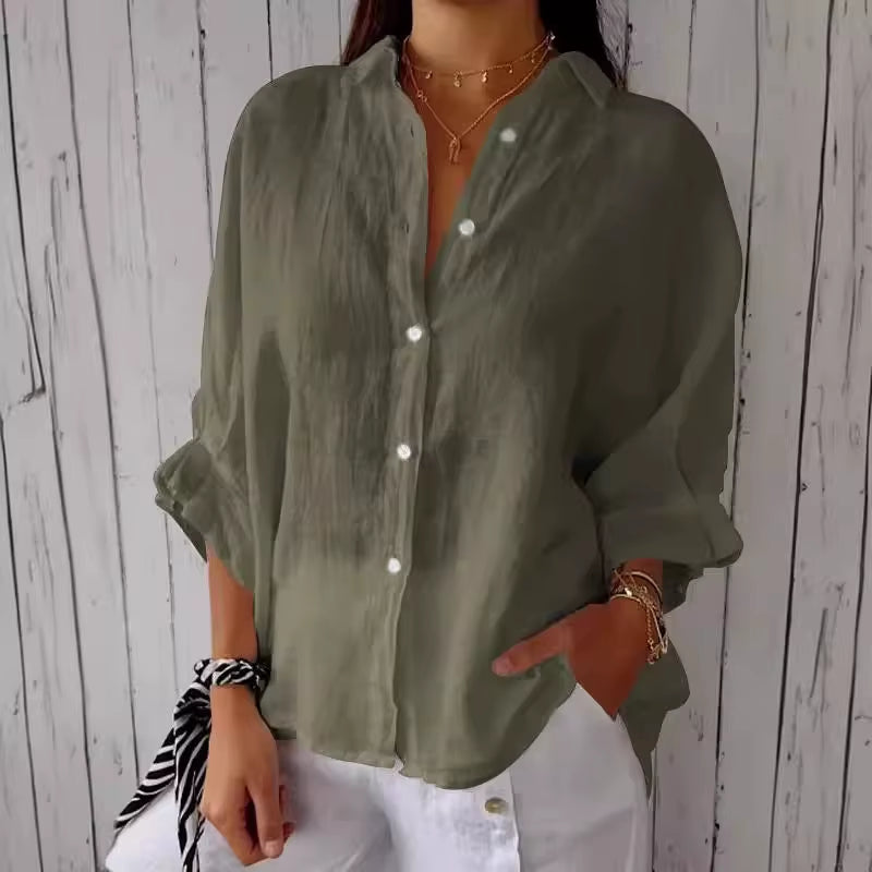 Women's Summer Cotton Linen Shirt - Casual Loose Fit Blouse for Streetwear