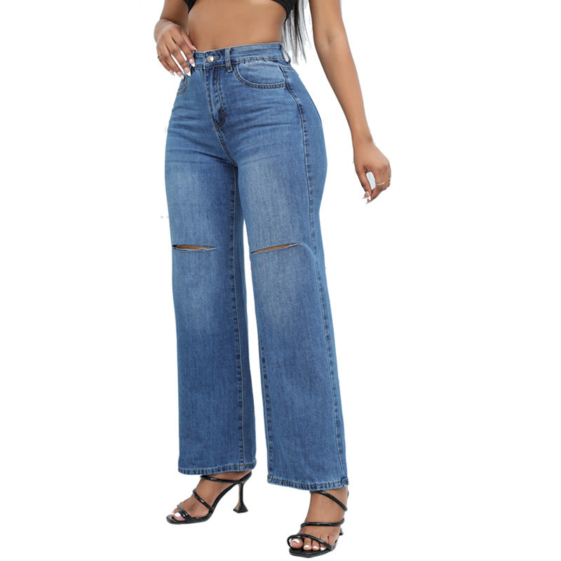 Sophisticated Wide-Leg Distressed Jeans for Women