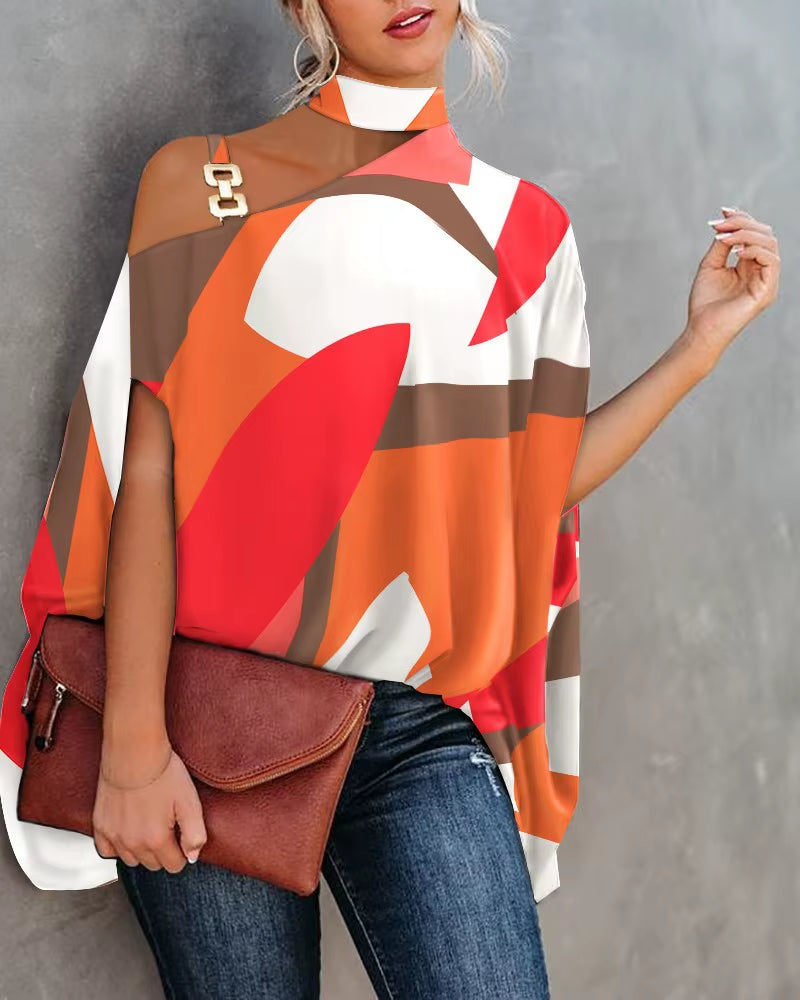 Elegant Halter Neck Batwing Blouse for Women - Loose Fit Pullover Top with Asymmetrical Collar for Summer