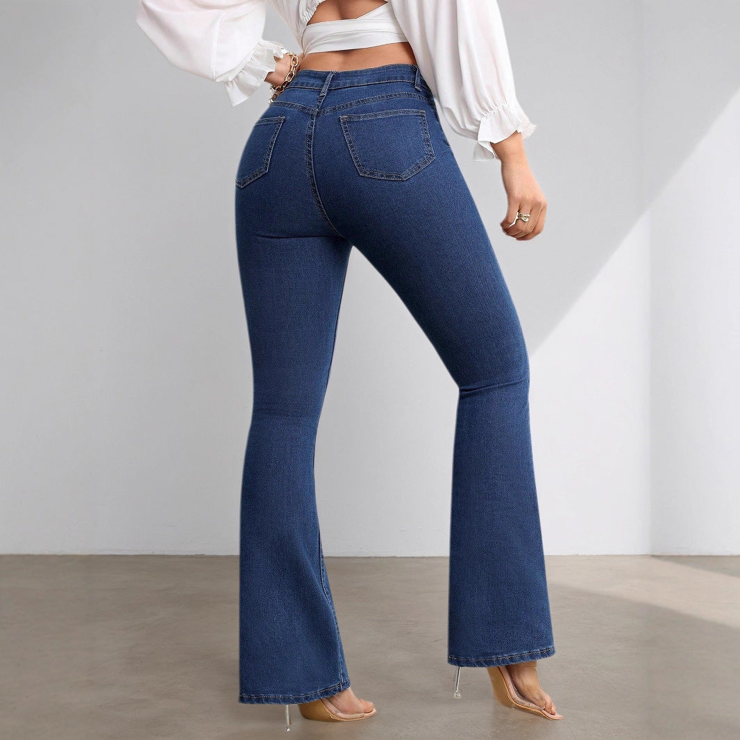 Women's High-Waisted Flared Jeans with Stretch Fabric