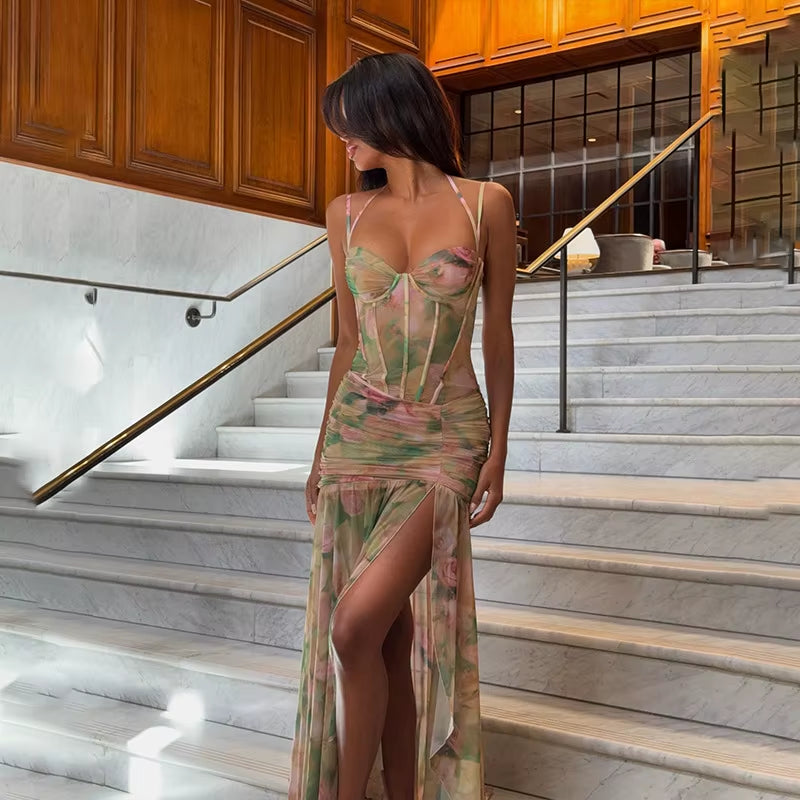 Elegant Sleeveless Floral Print Maxi Dress for Women - Summer Bodycon Casual Beach and Evening Wear