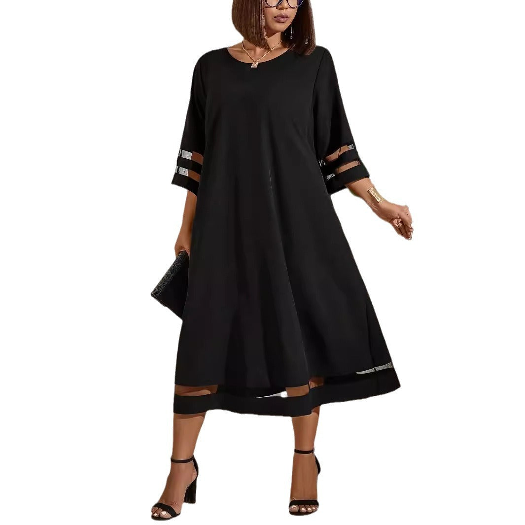 Elegant Patchwork Round Neck Dress for Women