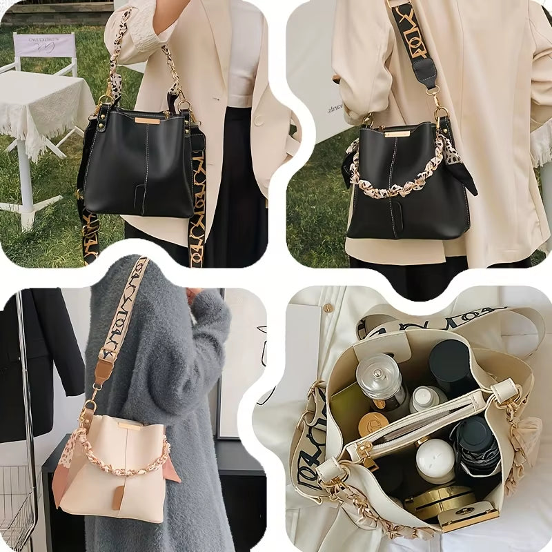 Women's Fashionable Large Capacity Shoulder Bag with Ribbon Chain - Ideal for Daily Commuting