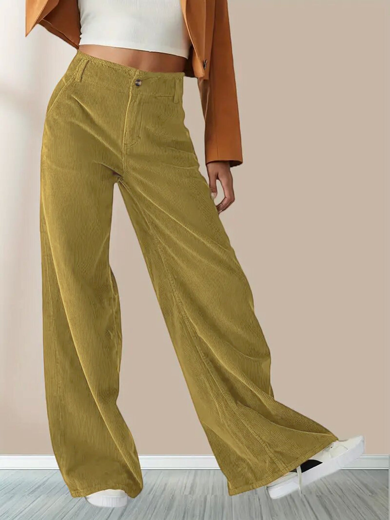 High-Waist Casual Straight Pants for Women with Slimming Design