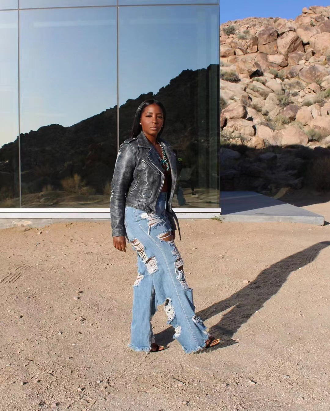 Women's Fashionable Burnt Ripped Denim Jeans