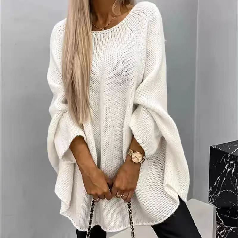 Winter Oversized Batwing Sleeve Pullover Sweater for Women - Fashionable Knitted Shawl Top