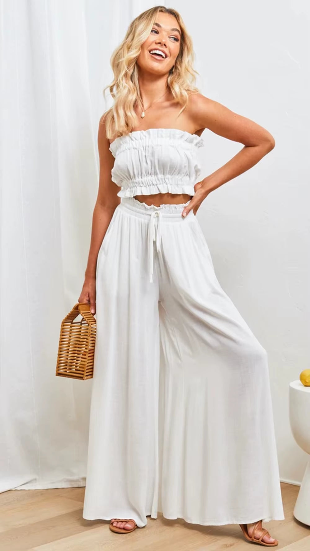 Women's Wide Leg Summer Pants with Elastic Waistband