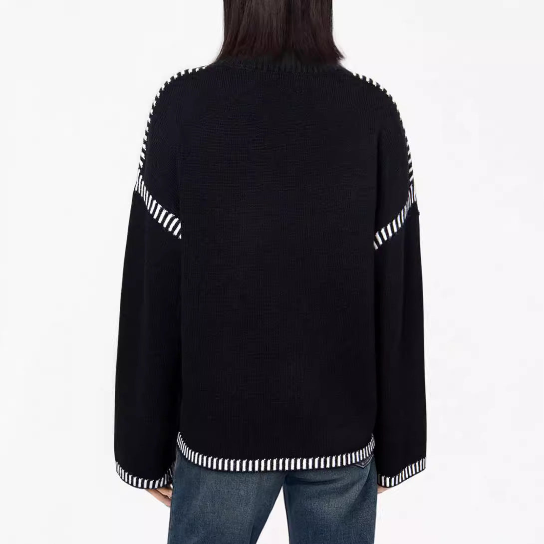 Women's Solid Round Neck Pullover Sweater - Loose Long Sleeve Top for Autumn and Winter